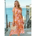 thumbnail image 3 of DARING DIVA Floral V Neck Short Sleeve Ruffle Tiered Midi Dress S Orange, 3 of 7