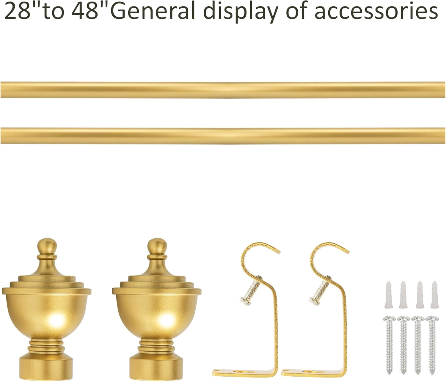 eTeckram 5/8" Single Curtain Rod with Royale Finials,Gold,28‘’-48‘’