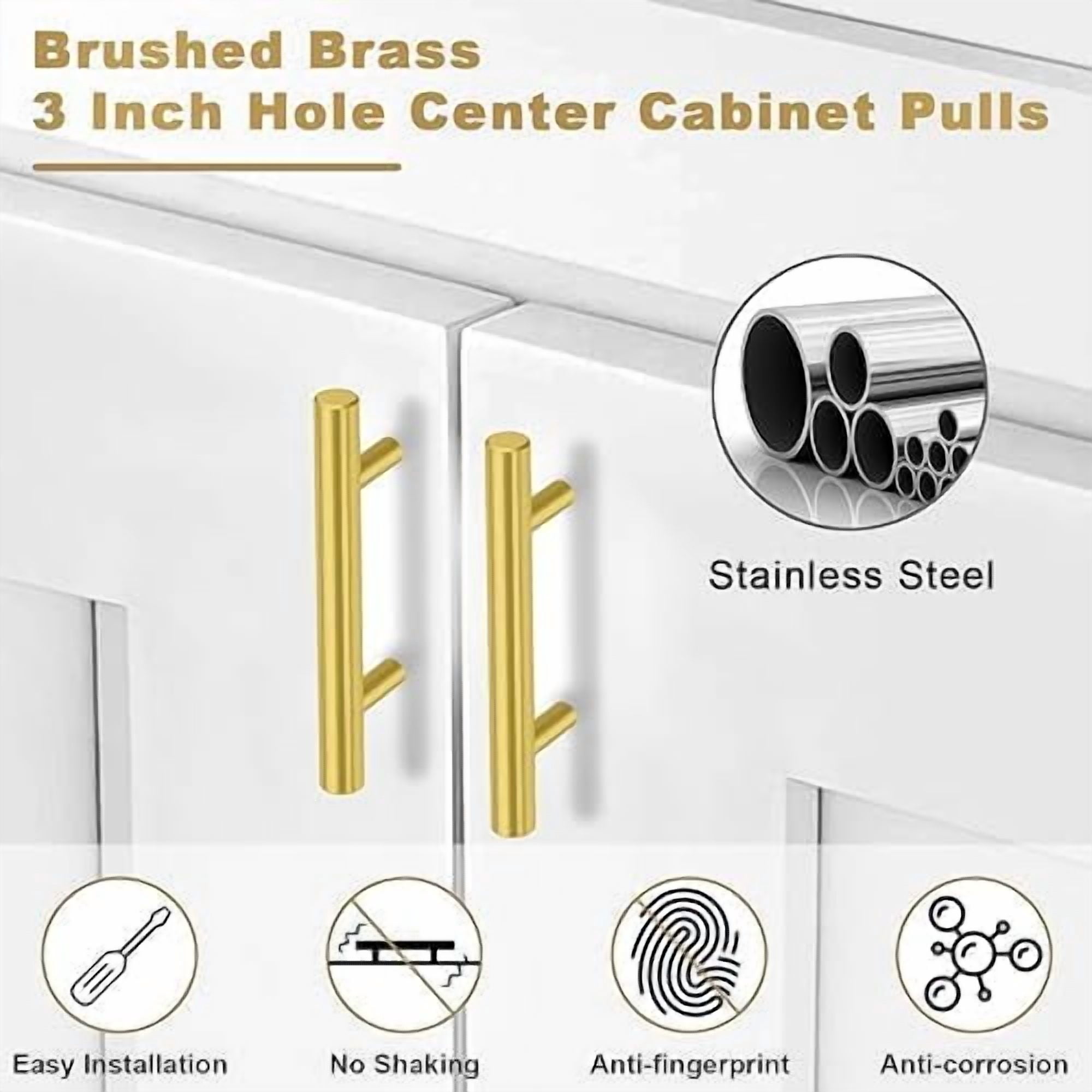 30 Pack Brushed Brass Cabinet Handles Gold 3 Inch Hole Center Cabinet Pulls Stainless Steel Drawer Handles Kitchen Cabinet Hardware Pulls for Cabinets and Drawers - 5" Length,