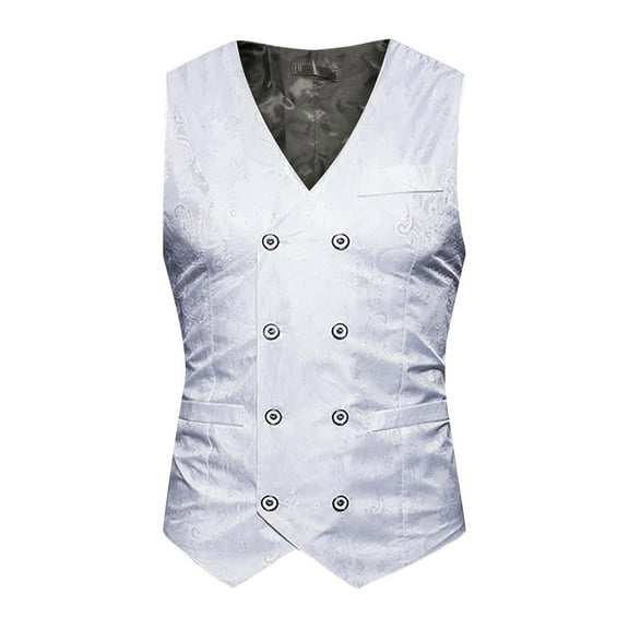 NaWent Mens Suit Vest Paisley Floral Victorian Vests Gothic Steampunk formal Waistcoat Tuxedo Vests with Notched Lapels on Clearance White 10(XL)