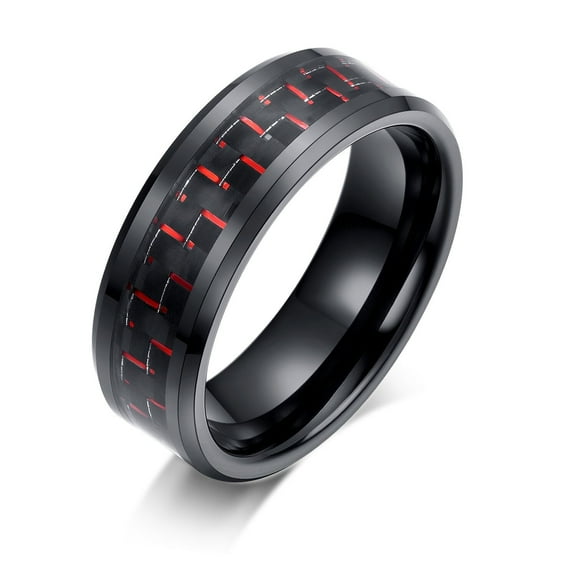 Tungsten Rings for Men Wedding Bands for Him 8mm Carbon Fiber 8mm Black & Red