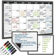Large Magnetic Dry Erase Whiteboard Monthly Planner for Fridge - One Large Monthly Calendar and Two Notes/to Do/Grocery Boards Set - 6 Magetnic Dry Erase Extra Fine Tips Markers Included.