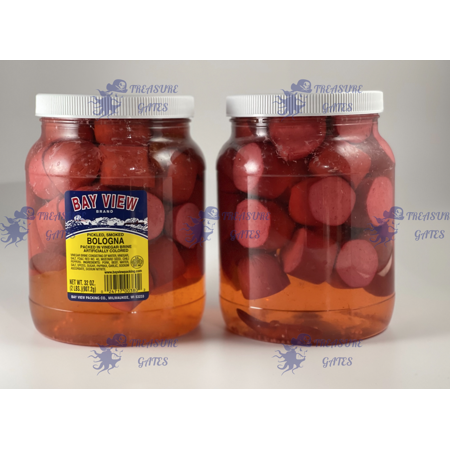 Bay View Brand Pickled Bologna Bites (Two 32 Ounce Jars) Bar Tavern Food