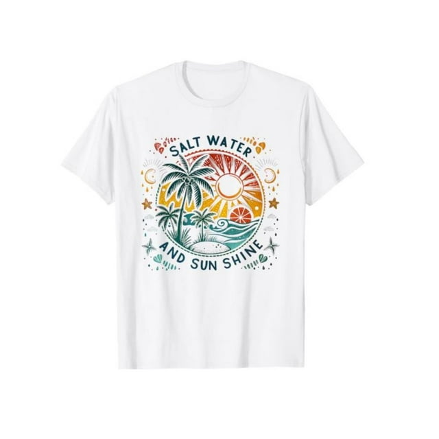 Salt Water And Sun Shine T-Shirt, Sublimation, Summer, Retro Beach, Tropical Top, Graphic Cotton T Shirt