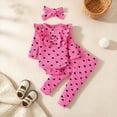 thumbnail image 2 of Splozh Newborn Clothes for Girls, Baby Girls Heart Print Ribbed Bow Romper Pants Headband Set 3 Piece Set,Hot Pink,6-9 Months, 2 of 8