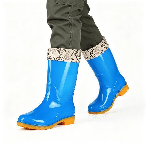 CAZOFW Rain Boots for Women Waterproof Fleece Lined Mid Calf Boots with Skid-resistant Sole