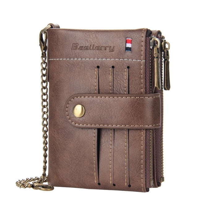 Cartera para hombre, billetera corta retro con cremallera, 30 % de capacidad, para licencia de conducir, portabilidad