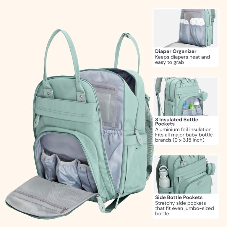 BabbleRoo Diaper Bag Backpack, 26L, Sage Green with  display picture 3