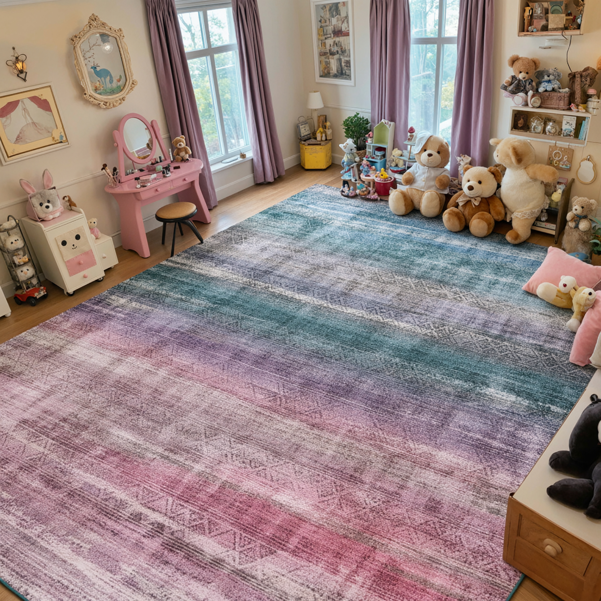 9x12 Modern Abstract Rugs Washable Non-Slip Ombre for Living Room Bedroom Study Room-Orchid