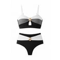 thumbnail image 6 of Herseas Women's 2 Piece Colorblock Bikini Sets Oval Metal Cutout Swimsuit High Waisted Beach Summer Swim Bathing Suits (XL, Black), 6 of 7