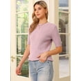thumbnail image 4 of DARING DIVA Short Sleeve Sweater Cable Knit Lightweight Fall Tops XS Light Purple, 4 of 6