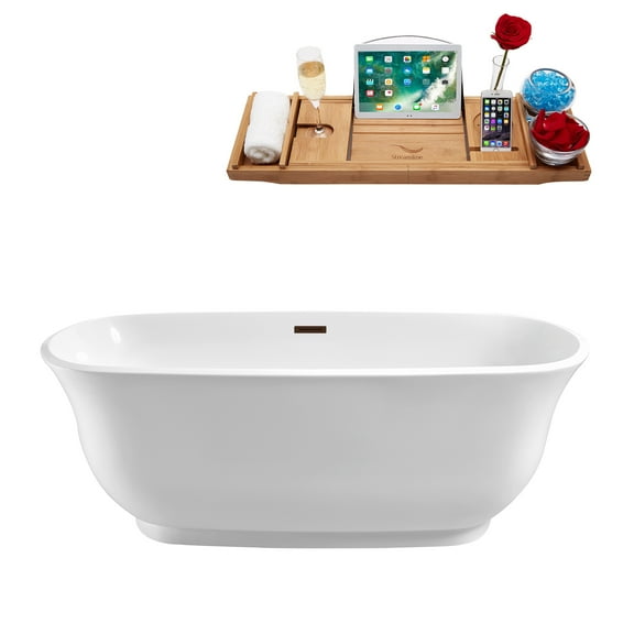 67" Streamline N661ORB Soaking Freestanding Tub and Tray With Internal Drain