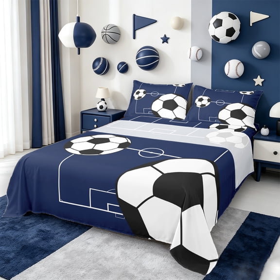 Manfei Football Sports Twin Sheet Sets,Soccer Game Twin Fitted Sheet,Boys Ball Gaming Flat Sheet For Kids,Luxury Bedroom Decor,3-Piece