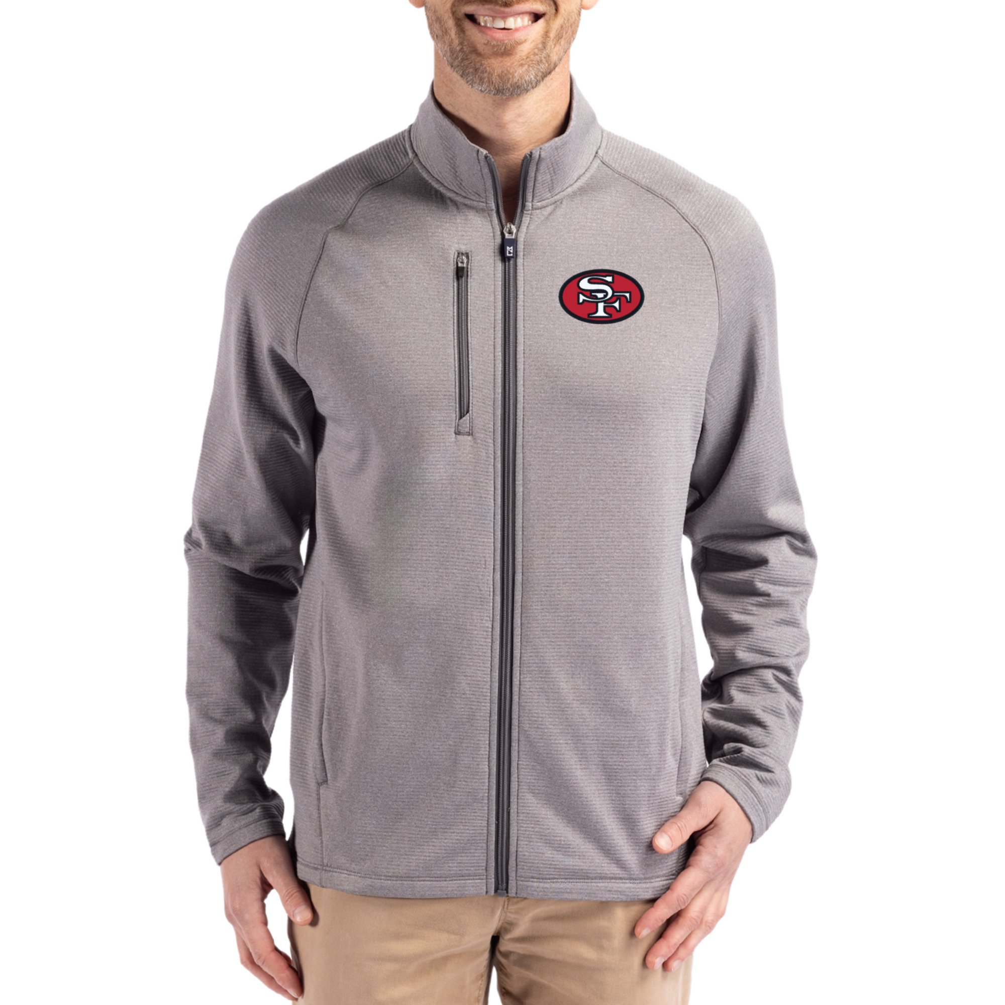 Men's Cutter & Buck Heather Gray San Francisco 49ers Peshastin Eco Fleece Recycled Raglan Tri-Blend Full-Zip Jacket