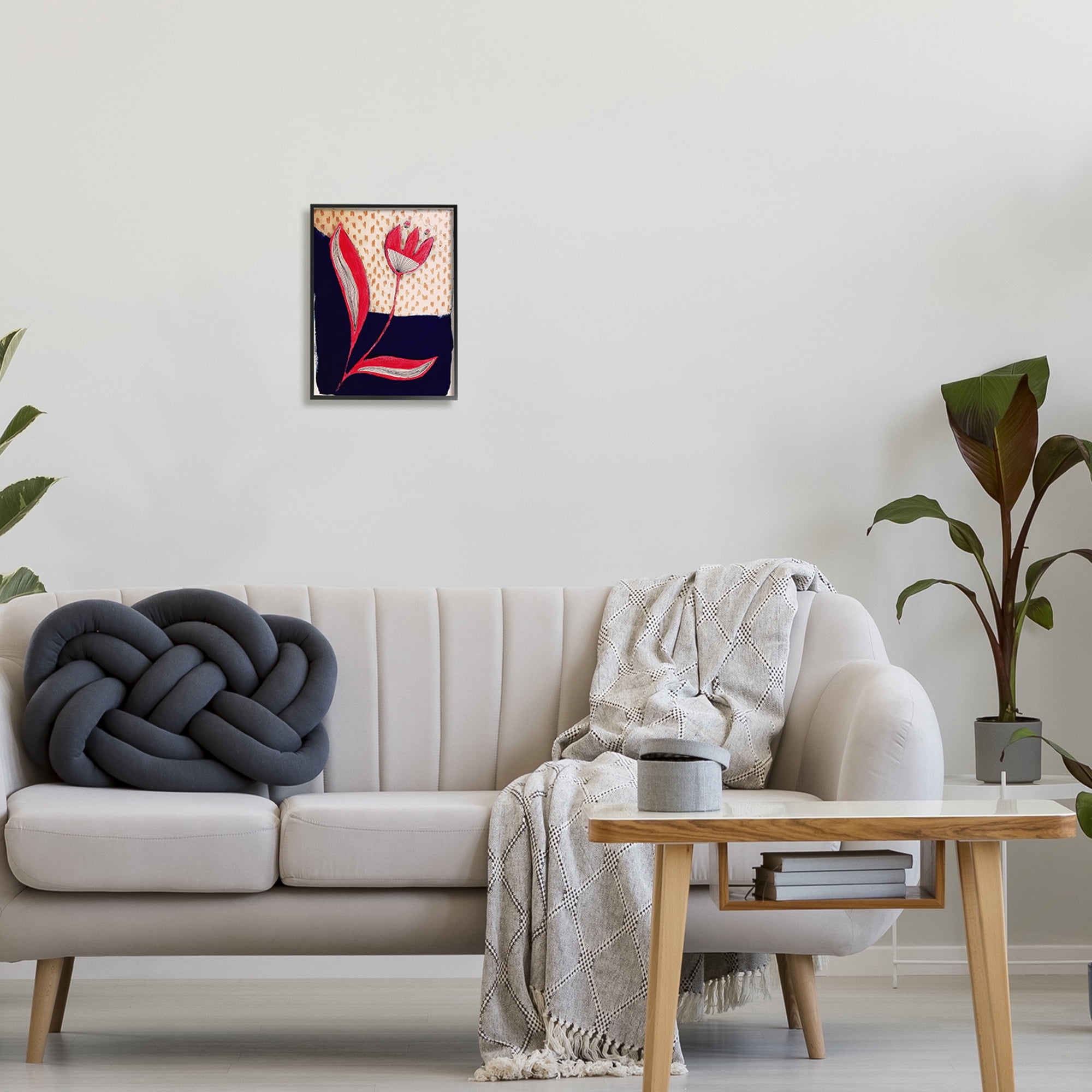 Stupell Industries Red Abstract Flower Botanical & Floral Painting Black Framed Art Print Wall Art, 11 x 14