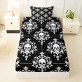 thumbnail image 3 of Homewish Hipple Halloween Skull Twin Sheets,Vintage Damask Bedding,Black White,3 Pieces,1 Fitted Sheet and 1 Pillowcase, 3 of 6