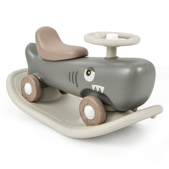 CIPACHO Convertible Rocking Horse and Sliding Car with Detachable Balance Board, Boys & Girls Rocking Animal for Birthday, Dark Gray