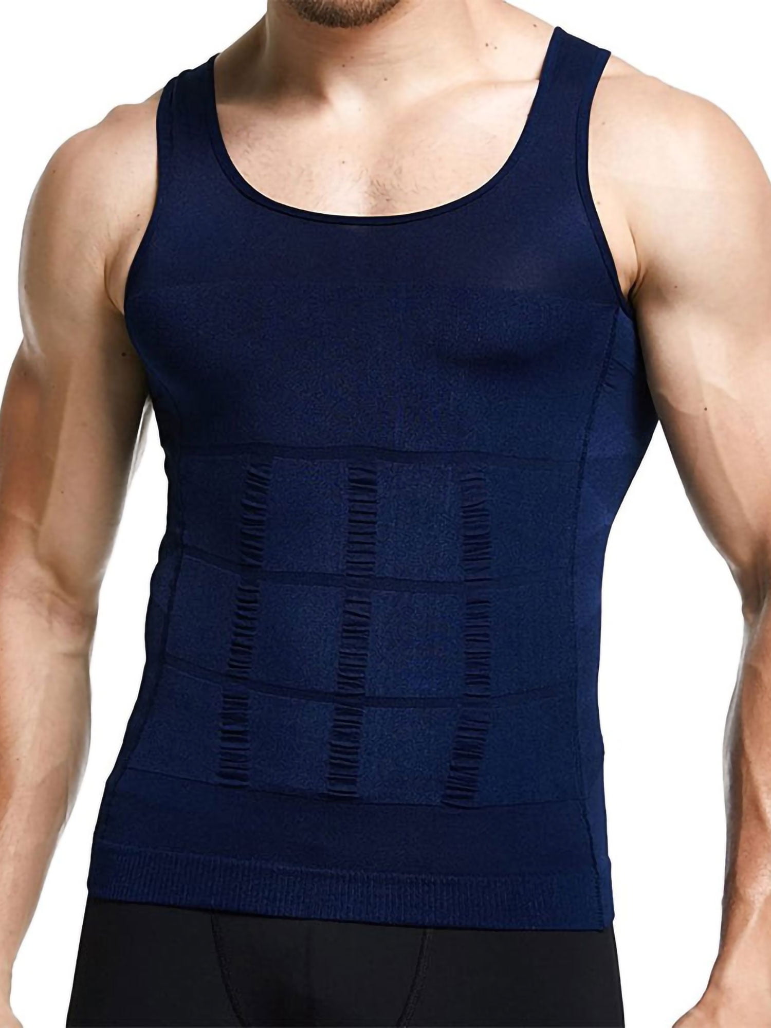Mens Tank Tops and Body Shaper Slimming Vest Compression Sleeveless Muscle Gym Workout Tshirt for Men Running Slim Fit Tank Tops Stretch Short Sleeve Sportwears