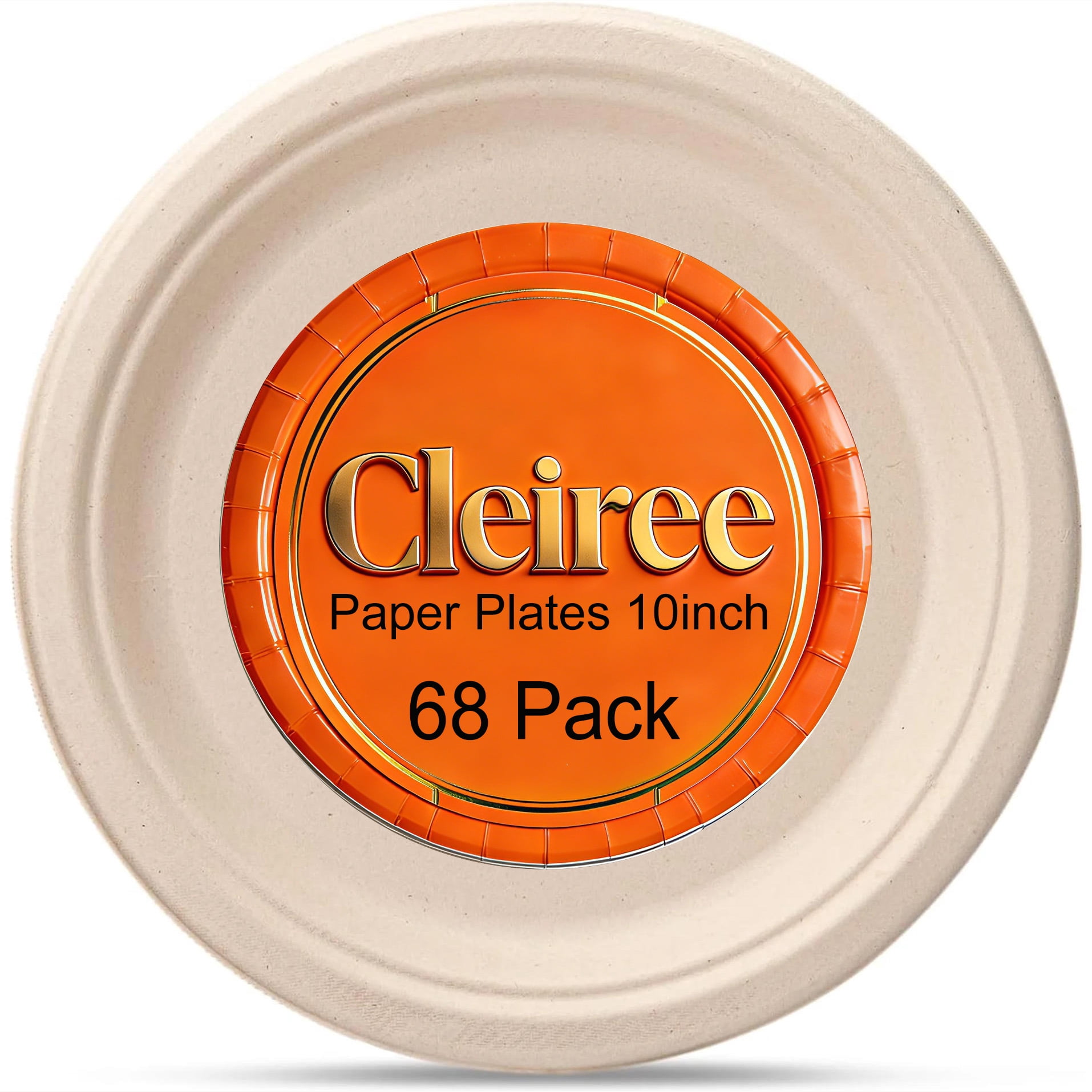 100% Compostable Paper Plates, Heavy Duty Disposable Plates [68-Pack] Plates - Eco-Friendly, Biodegradable Sugarcane Pulp, Natural Unbleached Light Brown 10" Dinner Paper Plate Disposable.