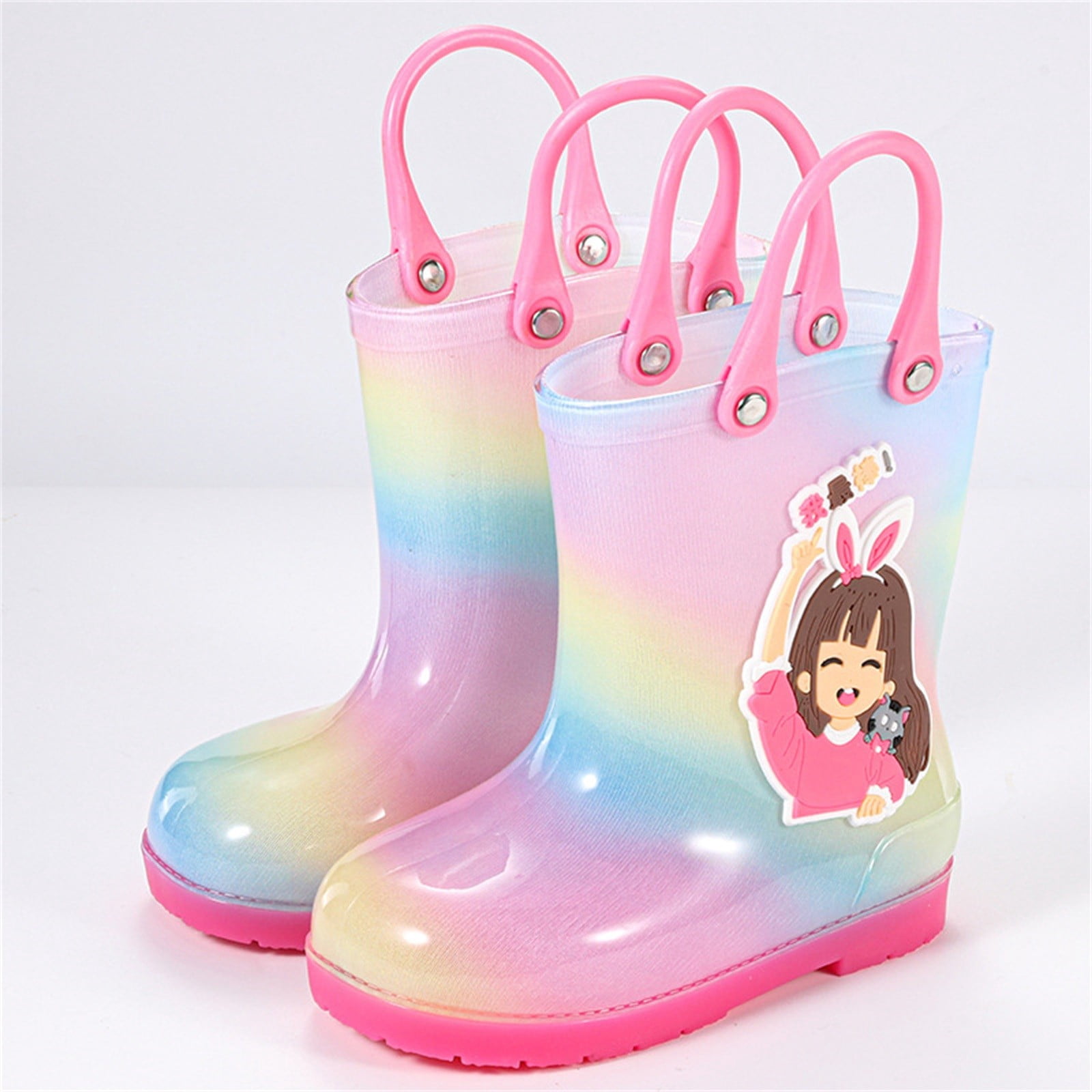 Otqutp Toddler Slip On Rainbow Rain Boots Kids Cute Garden Boots for Boys Girls Easy-on Lightweight Waterproof Mud Boot