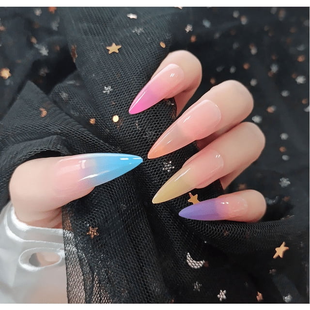 24 Uds uñas postizas francés Extra largo Stiletto puntiagudo prensa en las uñas, uñas postizas de ataúd largo cubierta completa acrílico prensa en las uñas