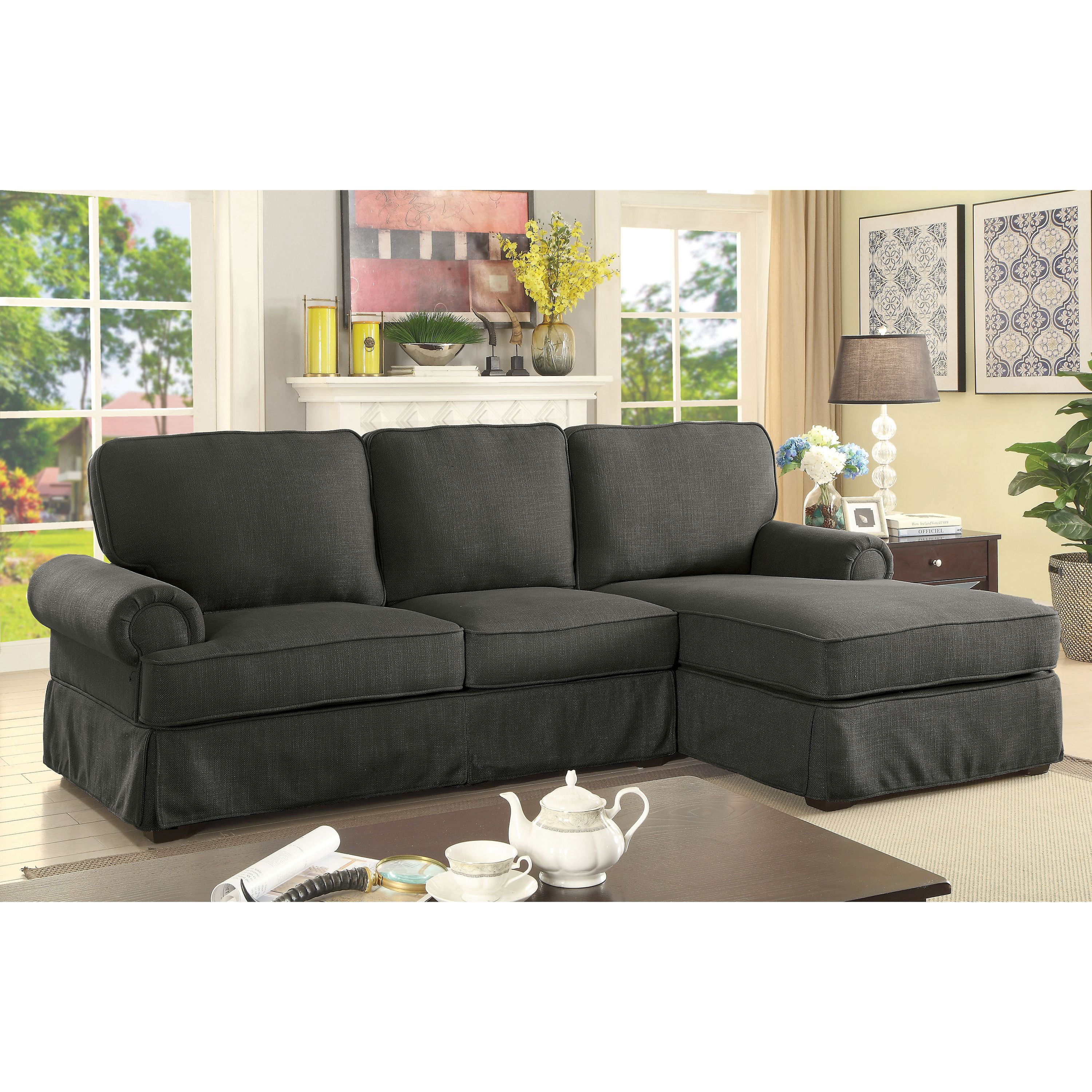 Furniture of America Cory Transitional Sectional Sofa in Gray Fabric