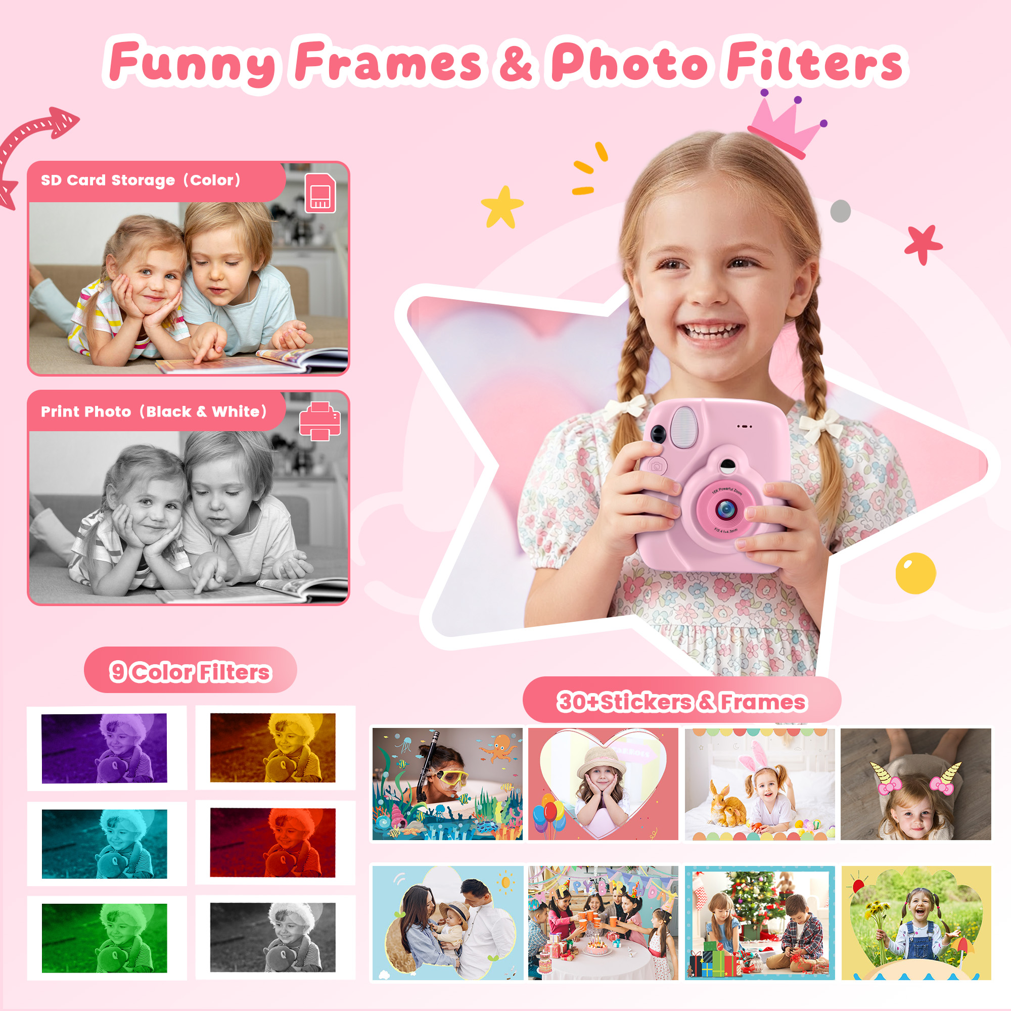 Yexmas Kids Instant Print Digital Camera 1080P Pink photo 6