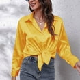 thumbnail image 2 of Hfyihgf Women's Button Down V Neck Shirts Satin Silky Long Sleeve Office Work Blouse Elegant Business Plain Tunic Tops(Yellow,XL), 2 of 7