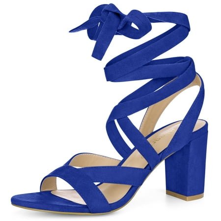 

Unique Bargains Women Open Toe Crisscross Lace Up Chunky Heel Sandals