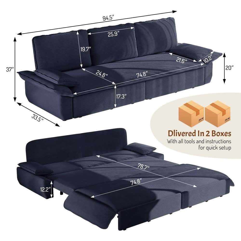 MAYEERTY Modern 73.2‑Inch Queen‑Size Pull‑Out Sleeper Sofa Bed, 3‑in‑1 Multi‑Functional Convertible Velvet Loveseat Couch for Living Rooms and Bedrooms
