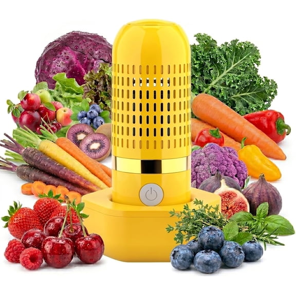 Fruit and Vegetable Washer, Pure Pod Vegetable Cleaner – Portable Produce Cleaner with OH-ion, Cordless Fruit Washer for Veggies Meat, IPX7 Waterproof for Kitchen Camping Travel (Yellow)