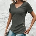thumbnail image 3 of Womens V Neck T Shirts, Short Sleeve Shirts for Women Summer Casual Vintage Solid Color Slim Fit Ribbed Tees Tops S-XL, 3 of 5