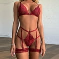 thumbnail image 2 of Womens Underwear Breathable Comfortable Panties Lace V-Neck Bra Thong With Garter Pajamas Suit Set Blend Underwear for Women, 2 of 3