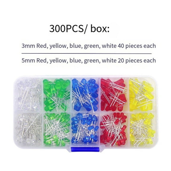 300 Pcs Led Diode Multicolor Led Emitting Diodes Light, 3V Assortment Kits 3/5Mm