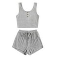 thumbnail image 1 of cfhntfmh Women 2 Piece Ribbed Pajama Set Sleeveless Crop Cami Tops and Shorts Lounge Sleepwear Pj Set, 1 of 5