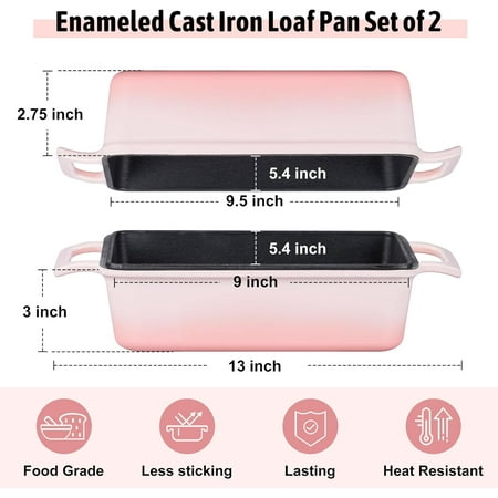 2-In-1 9 x 5 Inch Cast Iron Loaf Pan with Lid (Pink)