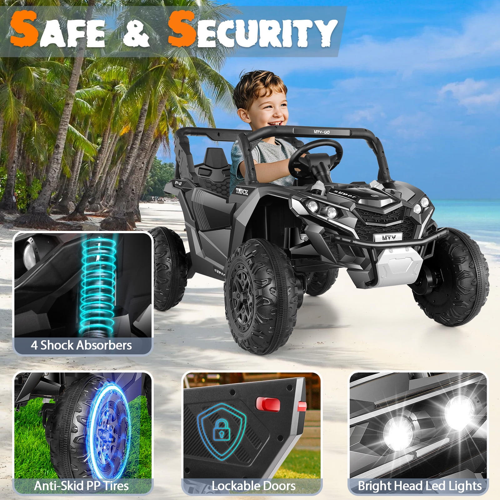 Funcid 24V Ride on Car for Kids, 2WD/4WD Switchable Ride on Car with Remote Control, 2 Seater Ride on Toys, UTV, Bluetooth, Music, LED Lights, Storage Space