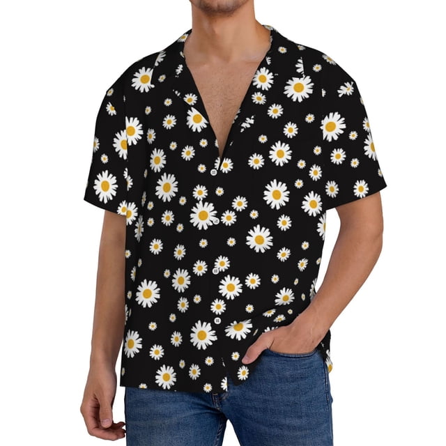 Fotbe Daisy Camisa Estampada de Manga Corta para Hombre, Casual de Verano, Estilo Playero, Sin Arrugas-3X-Large