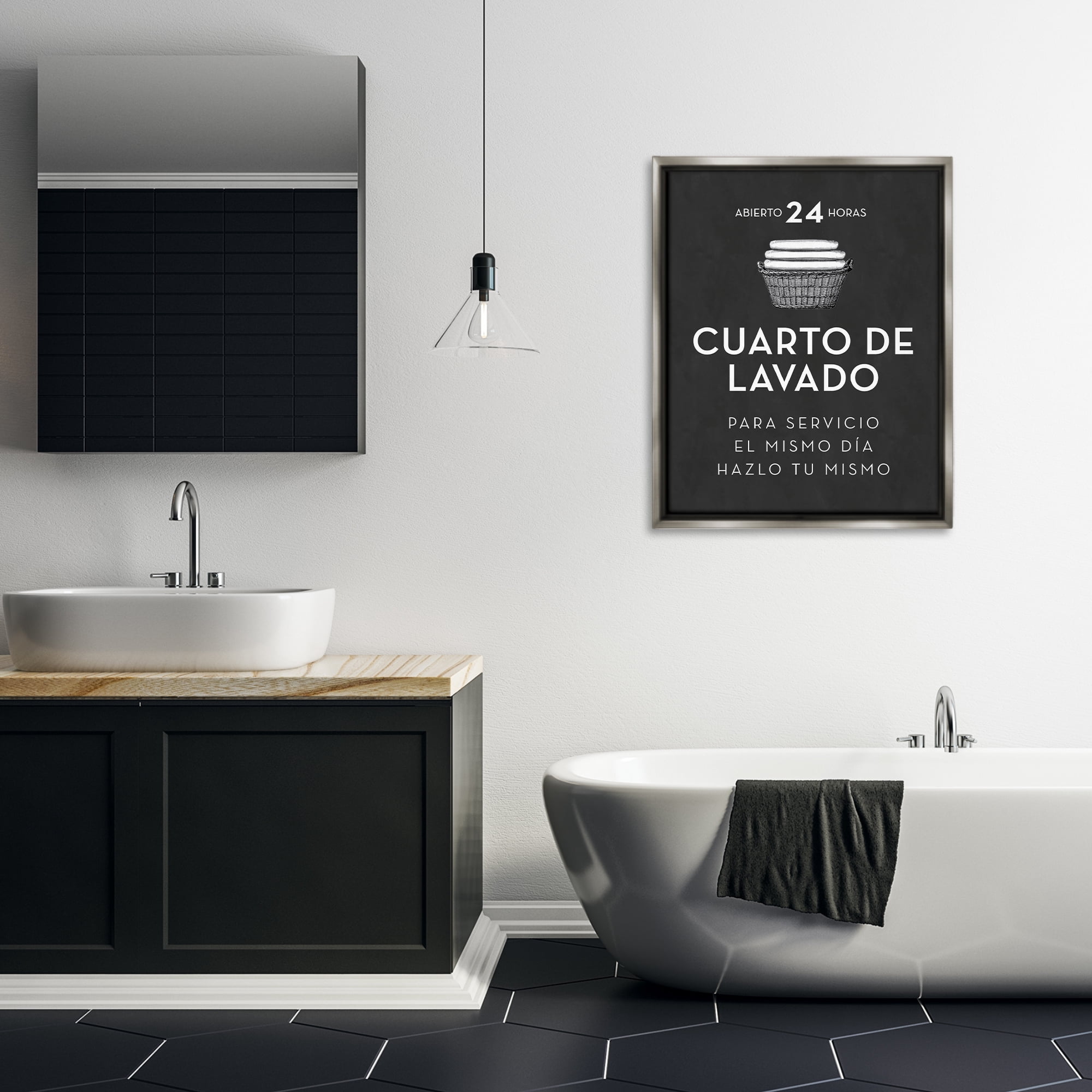 Stupell Industries Publicidad Día de Lavandería, Negro Bath & Laundry Painting Gray Floater Framed Art Print Wall Art, 25 x 31