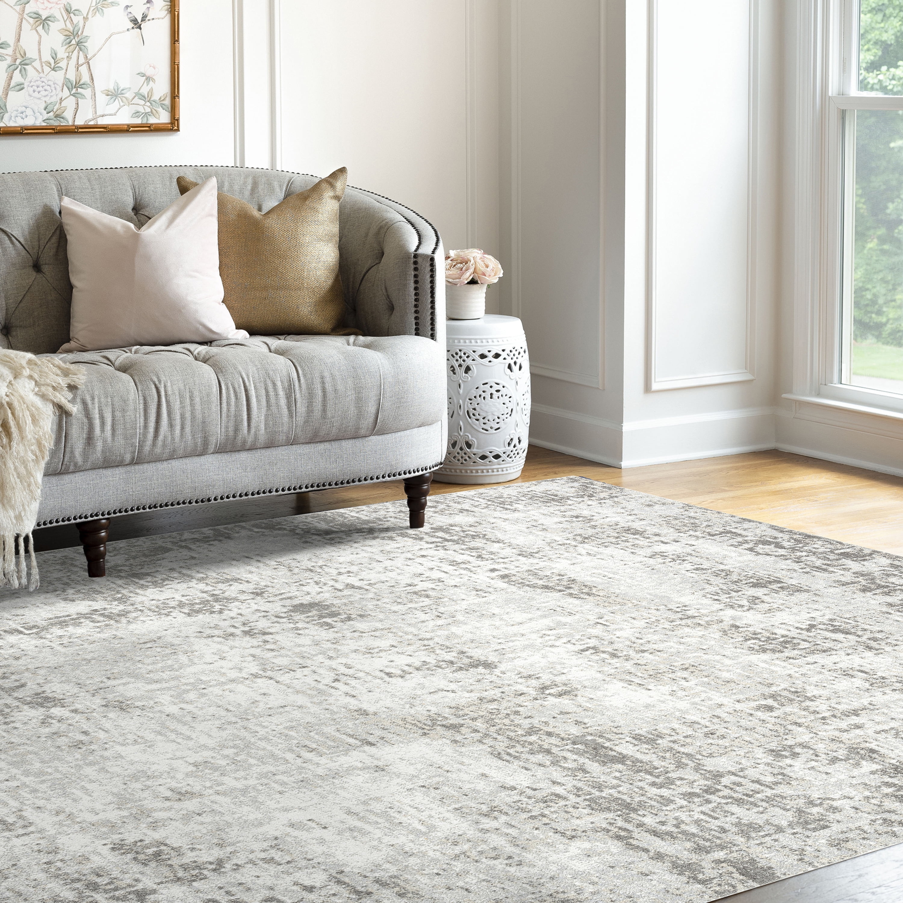 Contemporary 4x6 Area Rug (4' x 5'3'') Abstract Cream, Cream Indoor Rectangle Easy to Clean