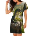 thumbnail image 2 of Fotbe Deep Forest Stone Green Dragon Bata de Dormir para Mujer con Estampado, Camisón de Algodón de Manga Corta, Ropa de Dormir Casual, 2 of 6