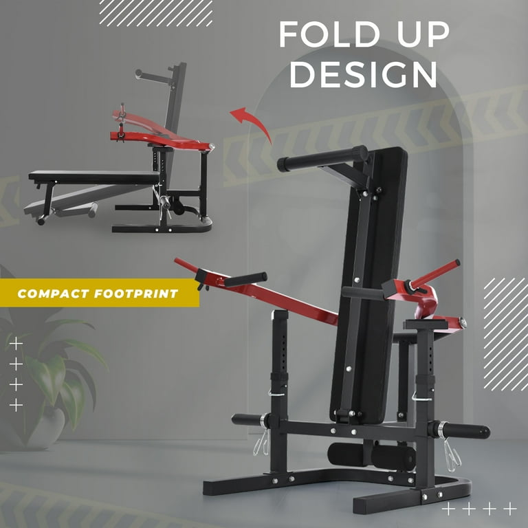 Adjustable Olympic Weight Bench Power Tower Workout Dip Station with  Preacher Curl Leg Developer Multi-Functional Weight Bench Set for Indoor  Gym Home