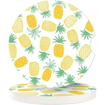 

SPEKSEE Tropical Fruit Pineapple Print Car Coasters 2 Pack 2.56 Inch Absorbent Ceramic Coasters for Car Absorbent Car Cup Holder Coasters for Drinks to Keep Your Car Cup Holders Clean and Dry