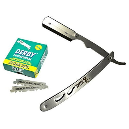 Classic Samurai CS-102 Stainless Steel Professional Barber Straight Edge Razor with 100 Derby Single Edge Razor (The Best Single Blade Razor)