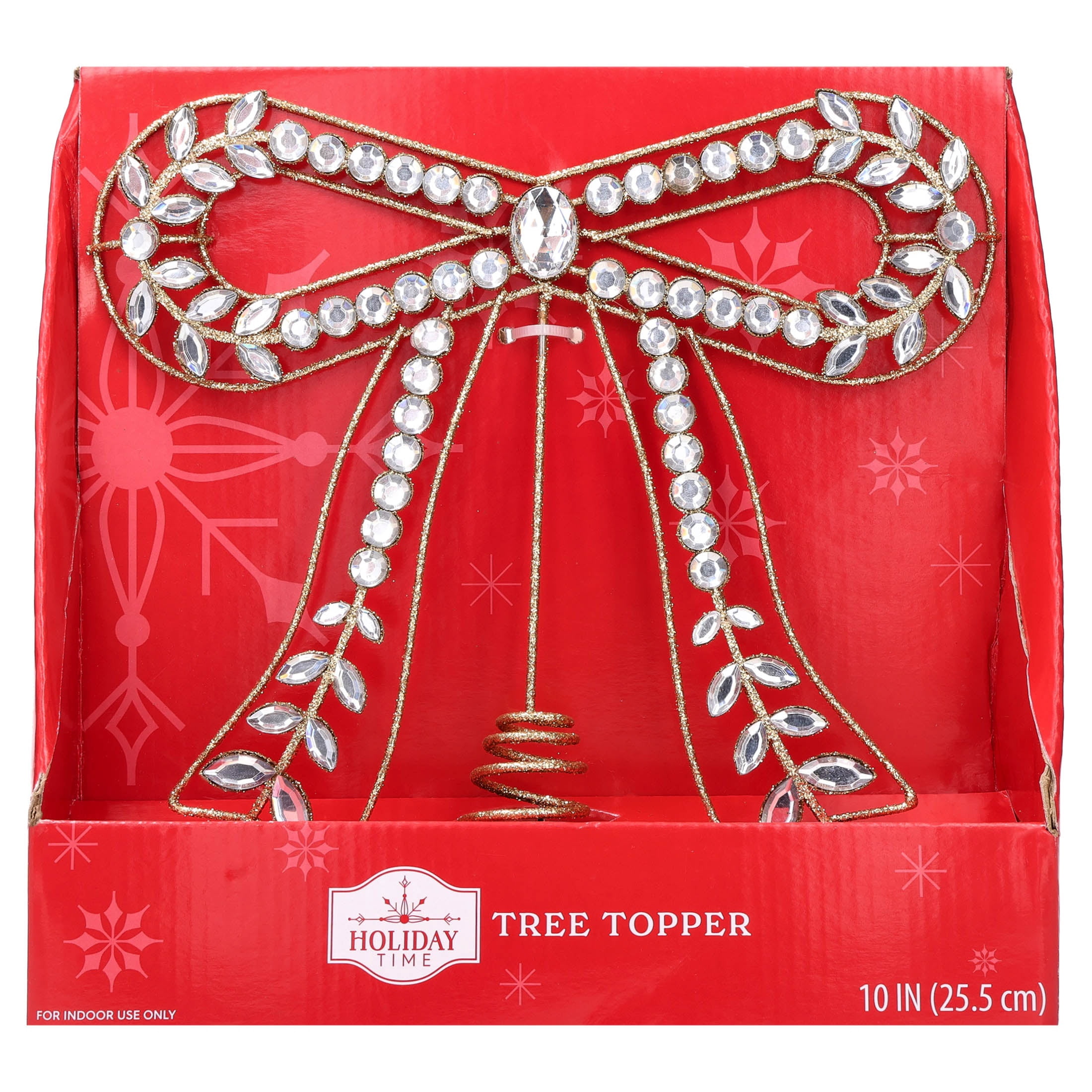 Glitter Wire Bow with Gemstones Christmas Tree Topper, Gold, 10", by Holiday Time