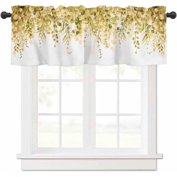 Curtain Valance for Windows Yellow Eucalyptus Rod Pocket Valance Window Treatments 1 Panel Watercolor Leaves Short Curtains for Kitchen Windows Bathroom Bedroom 54x18in