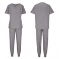 thumbnail image 2 of uublik Two Piece Outfits Women Nurse Uniform Jogger Suit Stretch Top & Pants with Multi Pocket for Nurse Esthetician Workwear Gray, 2 of 5