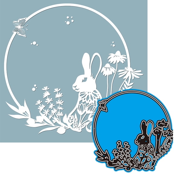Rabbit Grass Round Metal Cutting Die Cuts, Rabbit Grass Round Embossing Stencils DIY Crafts Cards Cutting Dies Cuts for DIY Embossing Card Making Photo Decorative Paper Dies Scrapbooking