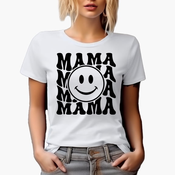 Mama with a Smile, Mother's Day Themed, Groovy Retro Wavy Text Merch Gift, White T-Shirt, Small