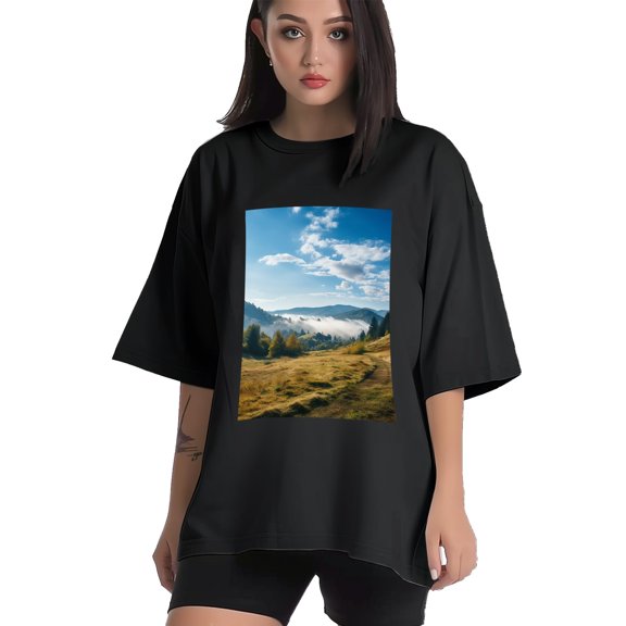 Plus Size Shirt for Women Black Tops for Women Short Sleeves Shirt for Women Mountain Landscape1 T Shirt Crewneck Shirt for Women XS